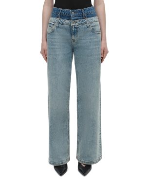 Simkhai Kove High Rise Double Waistband Jeans in Two Tone Del Mar