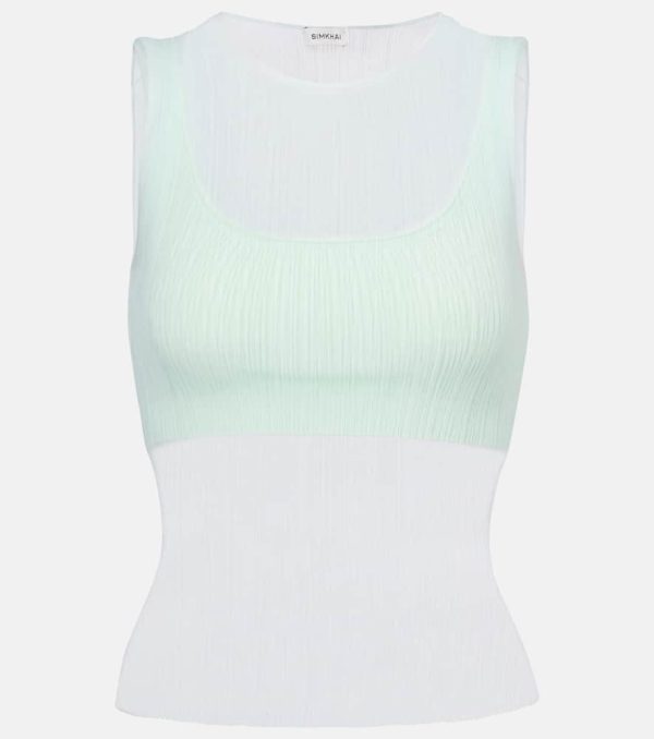 Simkhai Oakley Plisse semi-sheer tank top