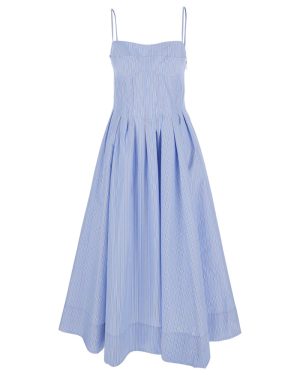 Simkhai kittyia Light Blue Long Dress With A-line Skirt Adn All-over Striped Motif In Cotton Blend Woman