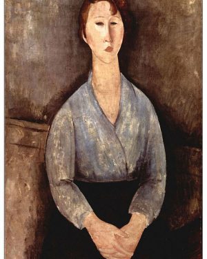 'Sitting Woman with Blue Blouse' Painting Print