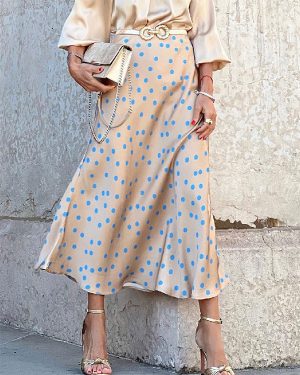 Skirt For Women Gold Polka Dot Long Maxi Skirt Women Bottoms