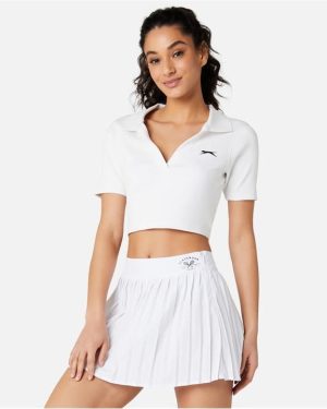 Slazenger Cropped Polo Top - White
