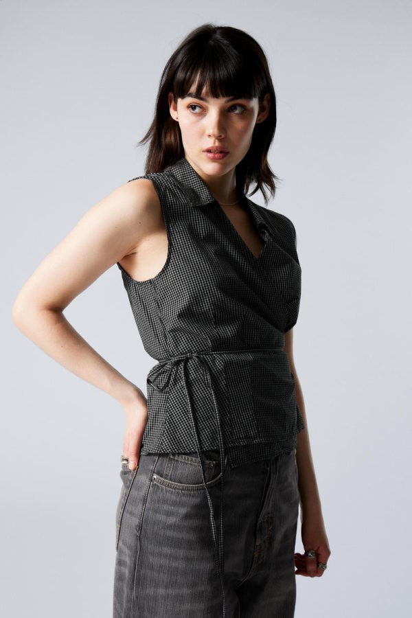 Sleeveless Cotton Wrap Top