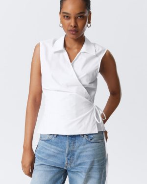 Sleeveless Cotton Wrap Top