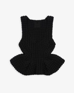 Slim fit peplum black top in waffle wool