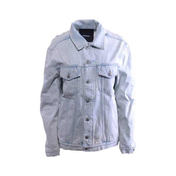 (Small) DIESEL DE VISE 084IR Womens Trucker Jacket Distress Long Sleeve Denim Coat Blue