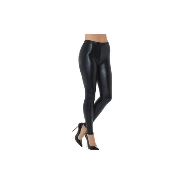 Smiffy's 48106m 80's Metallic Disco Legging (medium) - ladies metallic leggings disco fancy dress costume 80s womens accessory black
