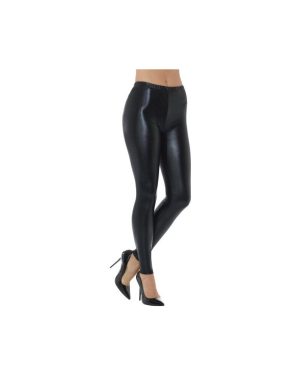 Smiffy's 48106s 80's Metallic Disco Legging (small) - ladies metallic leggings disco fancy dress costume 80s womens accessory black