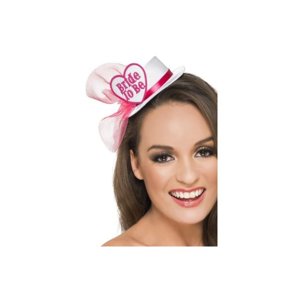 Smiffys Bride To Be Hat, White, With Hairclip And Veil - Hat Hen Night Party - hat hen bride night party fancy dress white ladies womens mini
