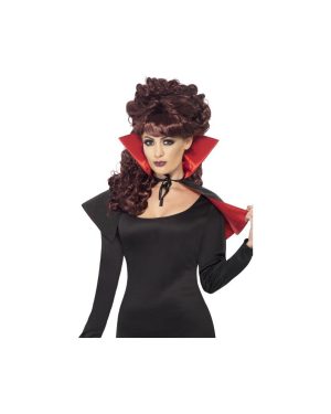 Smiffy's Mini Vamp Cape With High Collar - Red And Black - cape mini fancy dress halloween vampire red ladies collar costume black accessory high
