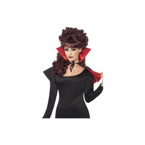Smiffy's Mini Vamp Cape With High Collar - Red And Black - cape mini fancy dress halloween vampire red ladies collar costume black accessory high