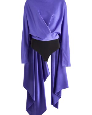 Solace London The Soraia Draped Hammered Satin Bodysuit - Purple - 8 (UK8 / S)