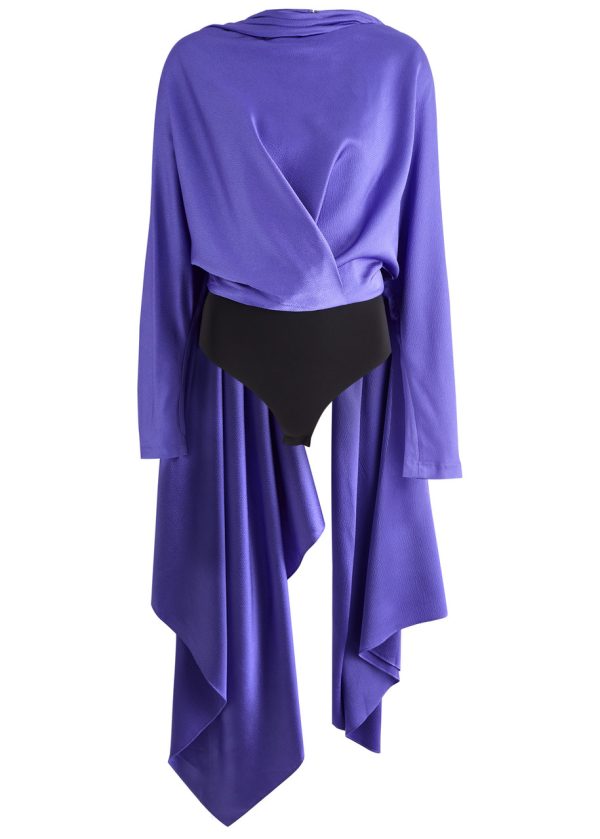 Solace London The Soraia Draped Hammered Satin Bodysuit - Purple - 8 (UK8 / S)