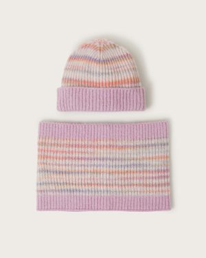 Space Dye Knit Beanie and Snood Set Multi