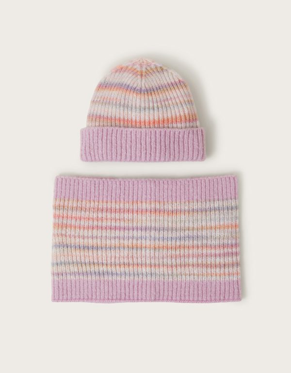 Space Dye Knit Beanie and Snood Set Multi