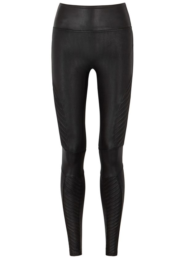 Spanx Moto Black Faux Stretch-leather Leggings - XL