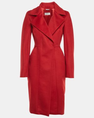 Sportmax Red Wool Felt Mid-Length Coat S