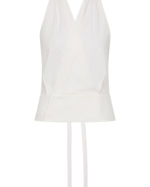 St. Agni - Wrap Cotton-Blend Halter Top - White - L - Only At Moda Operandi