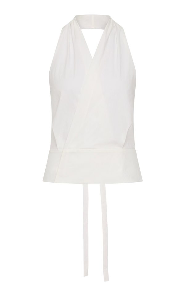 St. Agni - Wrap Cotton-Blend Halter Top - White - L - Only At Moda Operandi