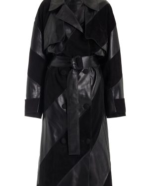 Stand Studio - Blossom Leather and Suede Trench Coat - Black - FR 40 - Moda Operandi