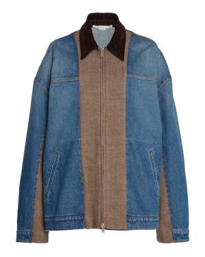 Stella McCartney - Oversized Tweed-Paneled Denim Jacket - Medium Wash - XS - Moda Operandi