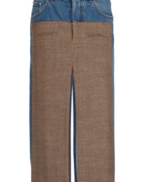 Stella McCartney - Tweed-Paneled Denim Midi Skirt - Medium Wash - XS - Moda Operandi