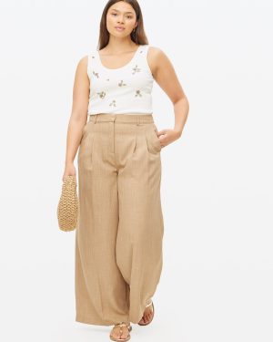 Stone Pinstripe Tailored Ultra Wide Co-ord Trousers