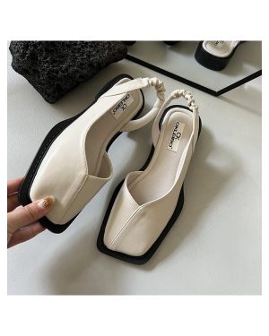 Summer Sandals Women Casual Vintage Slingback Flat Sandals Square Toe Ladies Slip on Flat Shoes J835