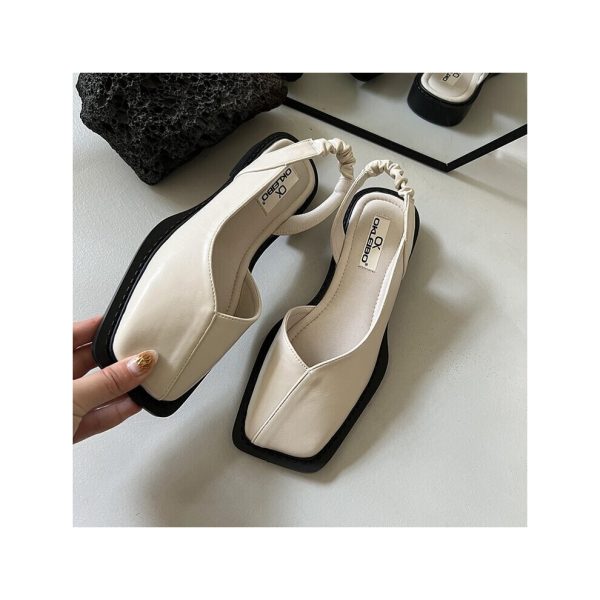 Summer Sandals Women Casual Vintage Slingback Flat Sandals Square Toe Ladies Slip on Flat Shoes J835