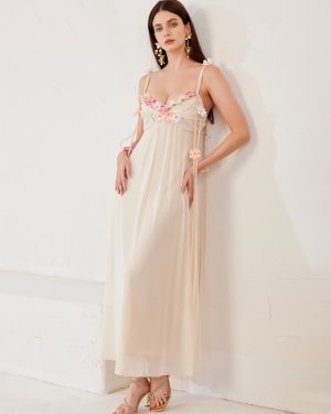Summer Slip Dress With 3D Flower Sweetheart Neckline Beach A-line Long Dress For Women 2025