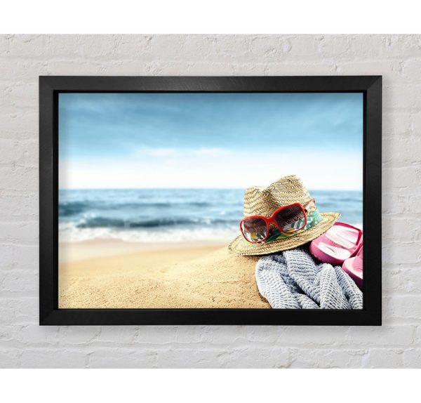 Sun Hat And Sunglasses On The Beach - Print
