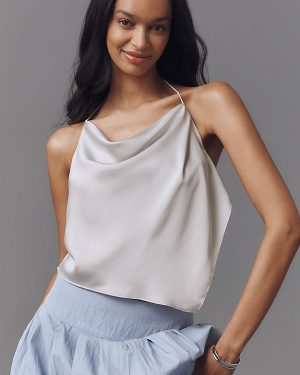 Sunday in Brooklyn Cowl-Neck Satin Tank Top