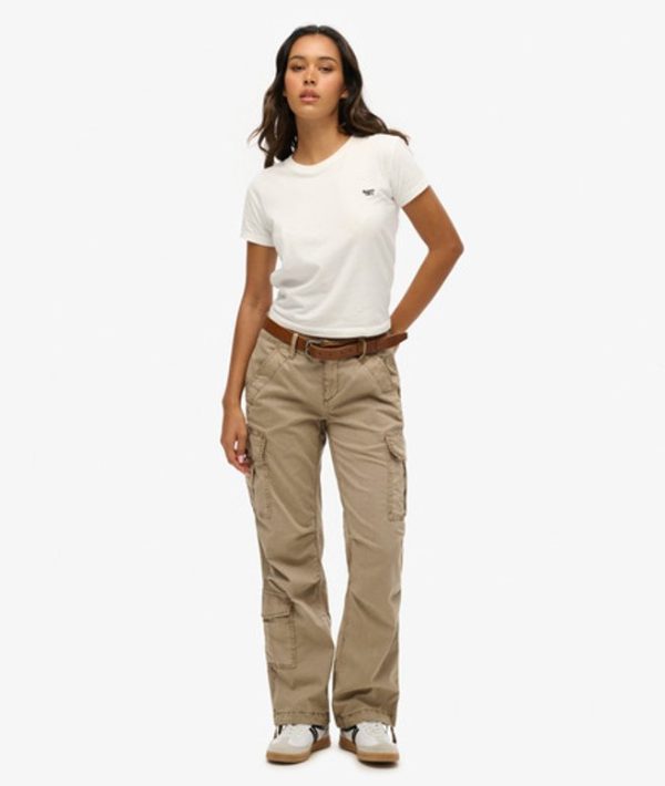 Superdry Ladies Loose Fit Low Rise Straight Cargo Pants, Beige, Size: 28