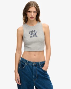 Superdry Women's Athletic Essentials Waffle Cropped Tank Top, Grey, Size: 12
