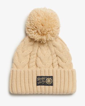 Superdry Women's Cable Knit Chunky Beanie Hat, Beige