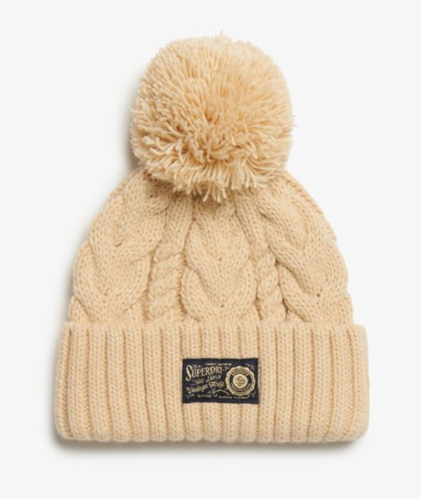 Superdry Women's Cable Knit Chunky Beanie Hat, Beige
