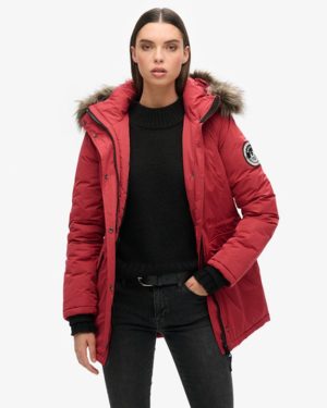 Superdry Women's Classic Logo Patch Ashley Everest Parka Coat, Red, Size: 12