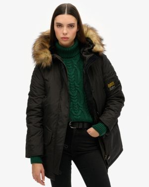 Superdry Women's Classic Logo Patch Military Hooded MA1 Parka Coat, Black, Size: 8