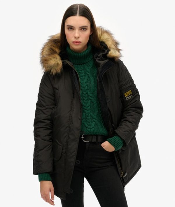 Superdry Women's Classic Logo Patch Military Hooded MA1 Parka Coat, Black, Size: 8