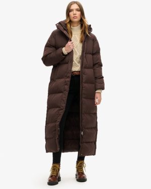 Superdry Women's Classic Maxi Hooded Puffer Coat, Dark Brown, Size: 8