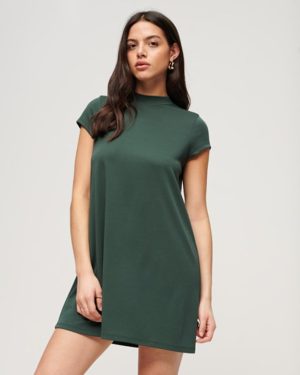 Superdry Women's Classic Short Sleeve A-line Mini Dress, Green, Size: 14