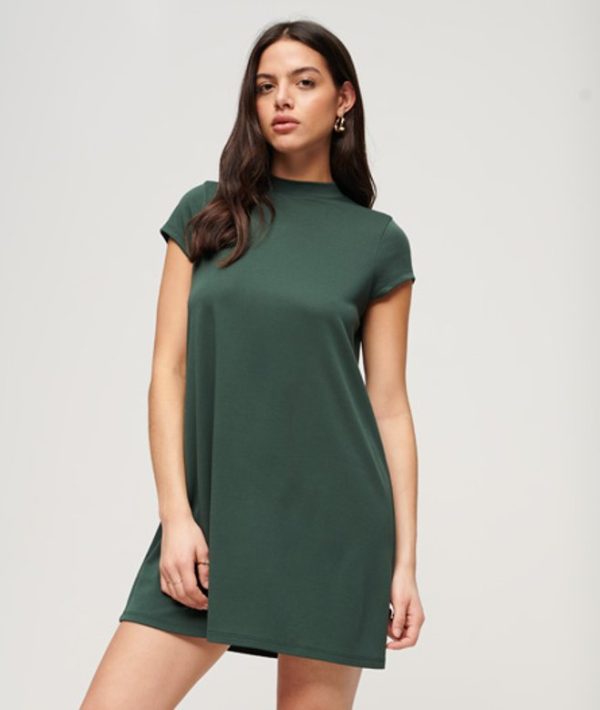 Superdry Women's Classic Short Sleeve A-line Mini Dress, Green, Size: 14