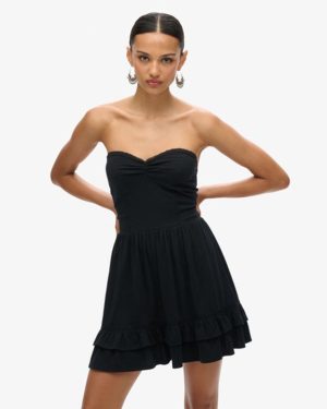 Superdry Women's Cotton 50s Lace Bandeau Mini Dress, Black, Size: 14