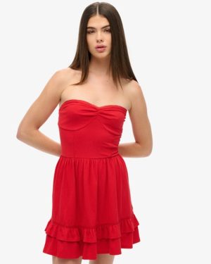Superdry Women's Cotton 50s Lace Bandeau Mini Dress, Red, Size: 8