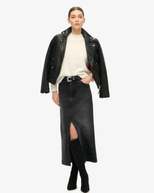 Superdry Women's Denim Split Maxi Skirt Black / Kericho Black - Size: 26