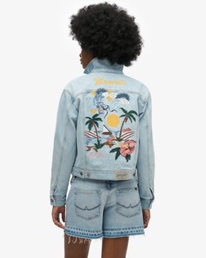Superdry Women's Embellished Denim Jacket Blue / Echo Light Vintage - Size: 8
