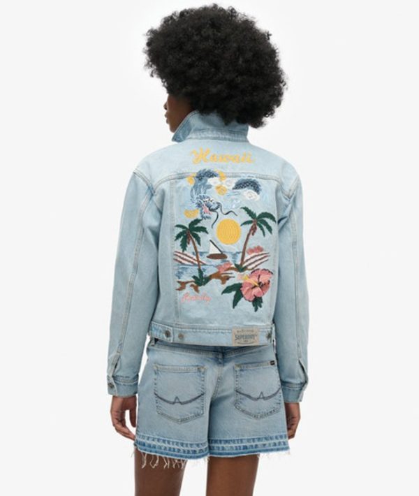 Superdry Women's Embellished Denim Jacket Blue / Echo Light Vintage - Size: 8