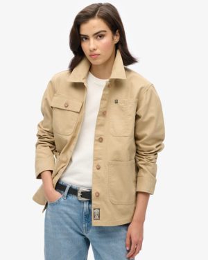 Superdry Women's Embroidered Chore Jacket Green / Canyon Beige - Size: 12