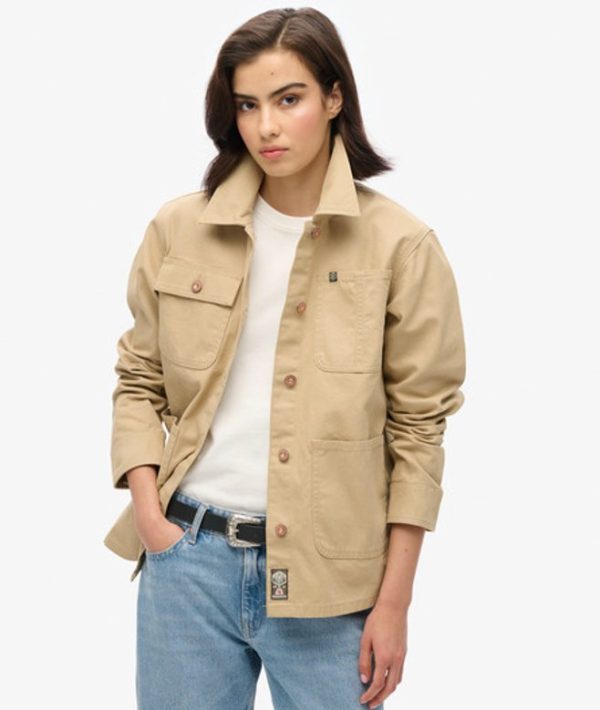 Superdry Women's Embroidered Chore Jacket Green / Canyon Beige - Size: 12