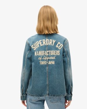 Superdry Women's Embroidered Denim Chore Jacket Dark Blue / Fulton Vintage Blue - Size: 16